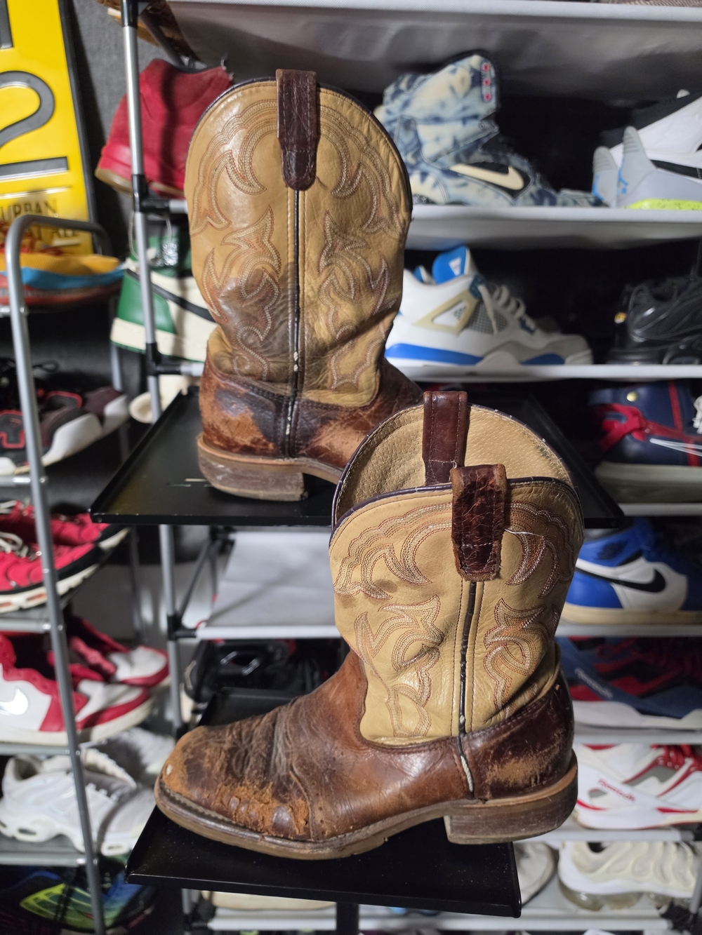 🔥 Worn! Double H Size 10 Men Two-Tone Brown and Tan Western Cowboy Boots